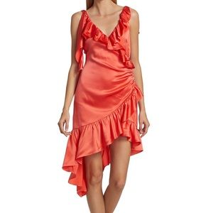 Cinq a Sept 5à7 Petunya Asymmetrical Silk Ruffle Dress